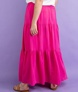 Plus Hot Pink Tiered Maxi Skirt