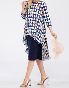 Checkered Floral High Low Tunic