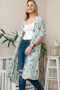 Minty Falls | Floral Ruffle Kimono