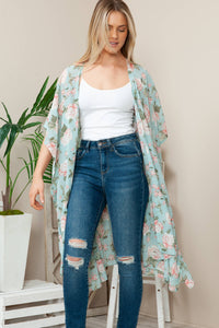 Minty Falls | Floral Ruffle Kimono