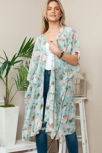 Minty Falls | Floral Ruffle Kimono