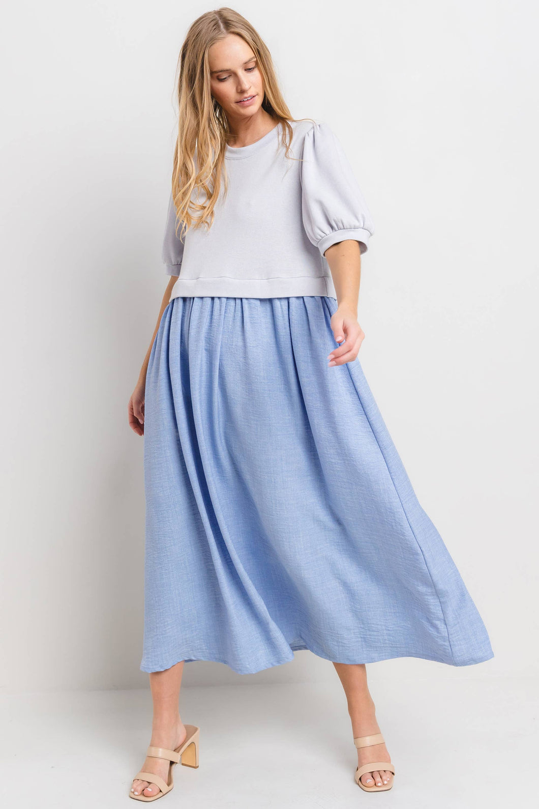 ***Coming Soon in Early July***Contrast Pleated Midi Dress Cornsilk