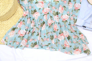 Minty Falls | Floral Ruffle Kimono