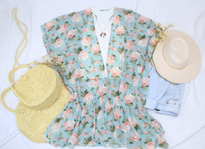 Minty Falls | Floral Ruffle Kimono