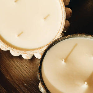 *Winter & Holiday* - Beaded Round Candle - Black or White: Cinnamon Stick / White