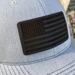 American Flag Black Leather Patch Hat: Heather grey / black