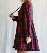 Load image into Gallery viewer, Tis the Season Frilled Plaid Tassel-Tie Neck Dress/Tunic