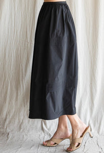 Black Solid Flare Mid Calf A - Lined Skirt