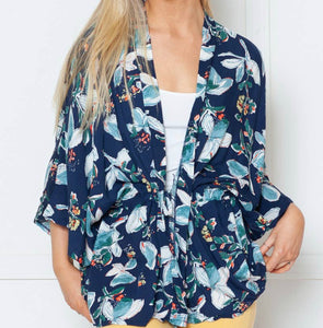 Rebecca Rain | Pull String Wrap Kimono Cover-Up: Navy