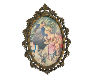 Vintage Italian Courting Print in Ornate Gold Metal Frame