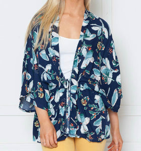 Rebecca Rain | Pull String Wrap Kimono Cover-Up: Navy