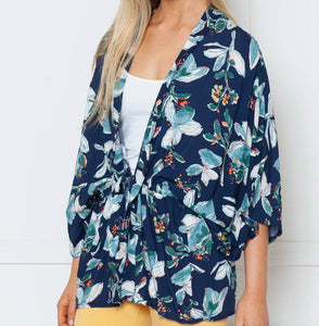 Rebecca Rain | Pull String Wrap Kimono Cover-Up: Navy