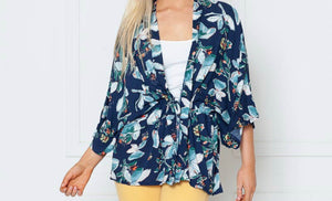 Rebecca Rain | Pull String Wrap Kimono Cover-Up: Navy