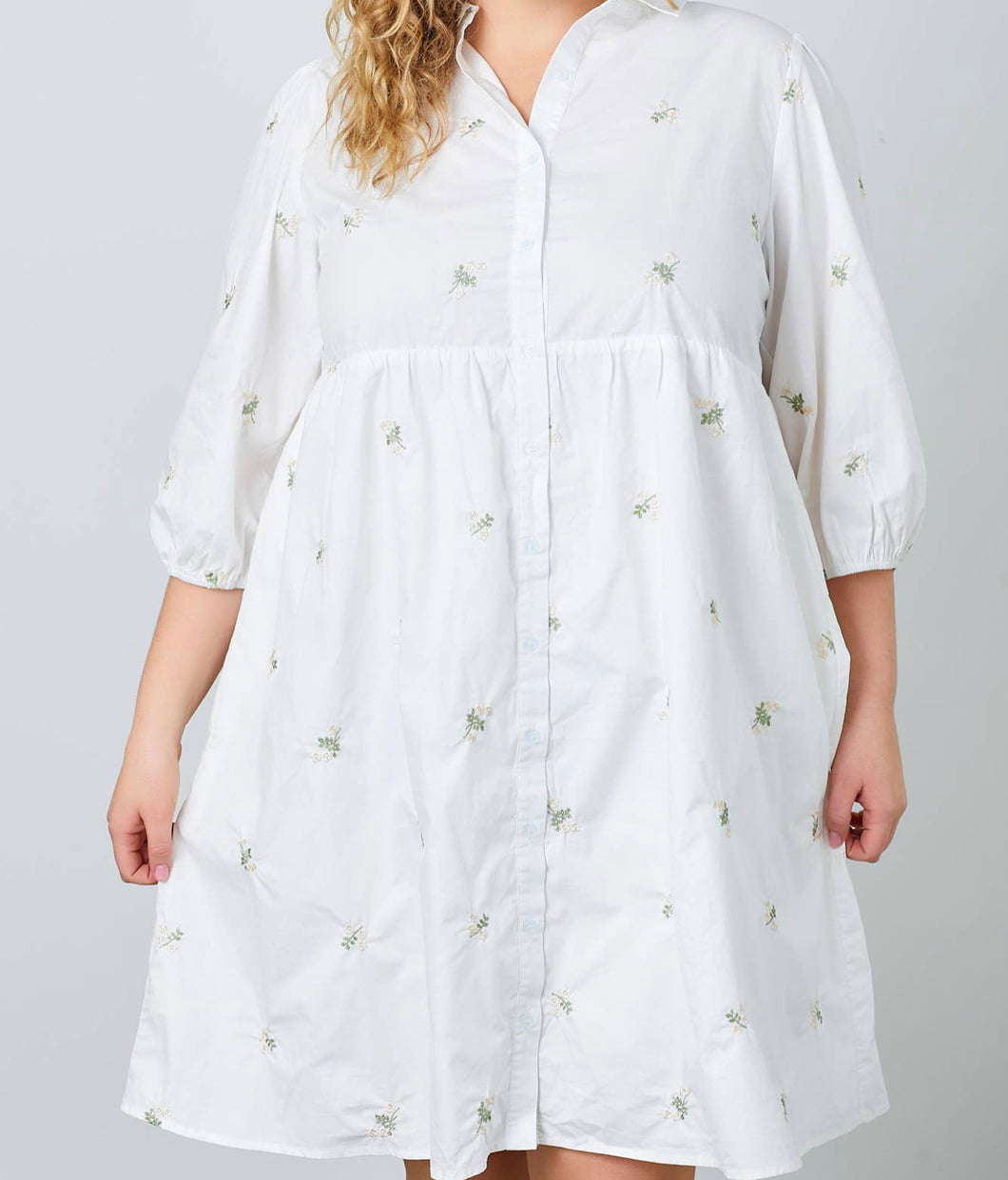 Plus Embroidered Floral Poplin Tunic/Dress