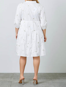 Plus Embroidered Floral Poplin Tunic/Dress