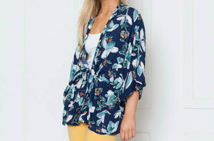 Rebecca Rain | Pull String Wrap Kimono Cover-Up: Navy