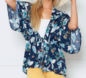 Rebecca Rain | Pull String Wrap Kimono Cover-Up: Navy