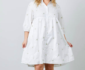 Plus Embroidered Floral Poplin Tunic/Dress