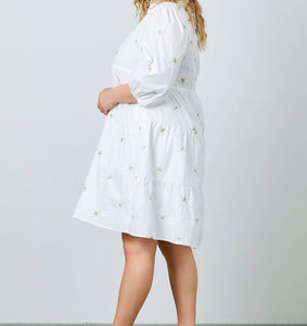 Plus Embroidered Floral Poplin Tunic/Dress