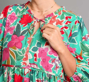 Plus Floral Print V-Neck Midi Dress