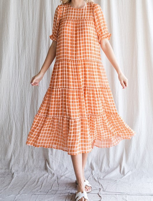 Check Chiffon Midi Dress