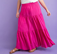 Load image into Gallery viewer, Plus Hot Pink Tiered Maxi Skirt