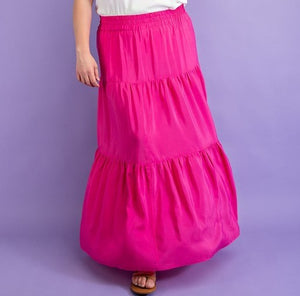 Plus Hot Pink Tiered Maxi Skirt