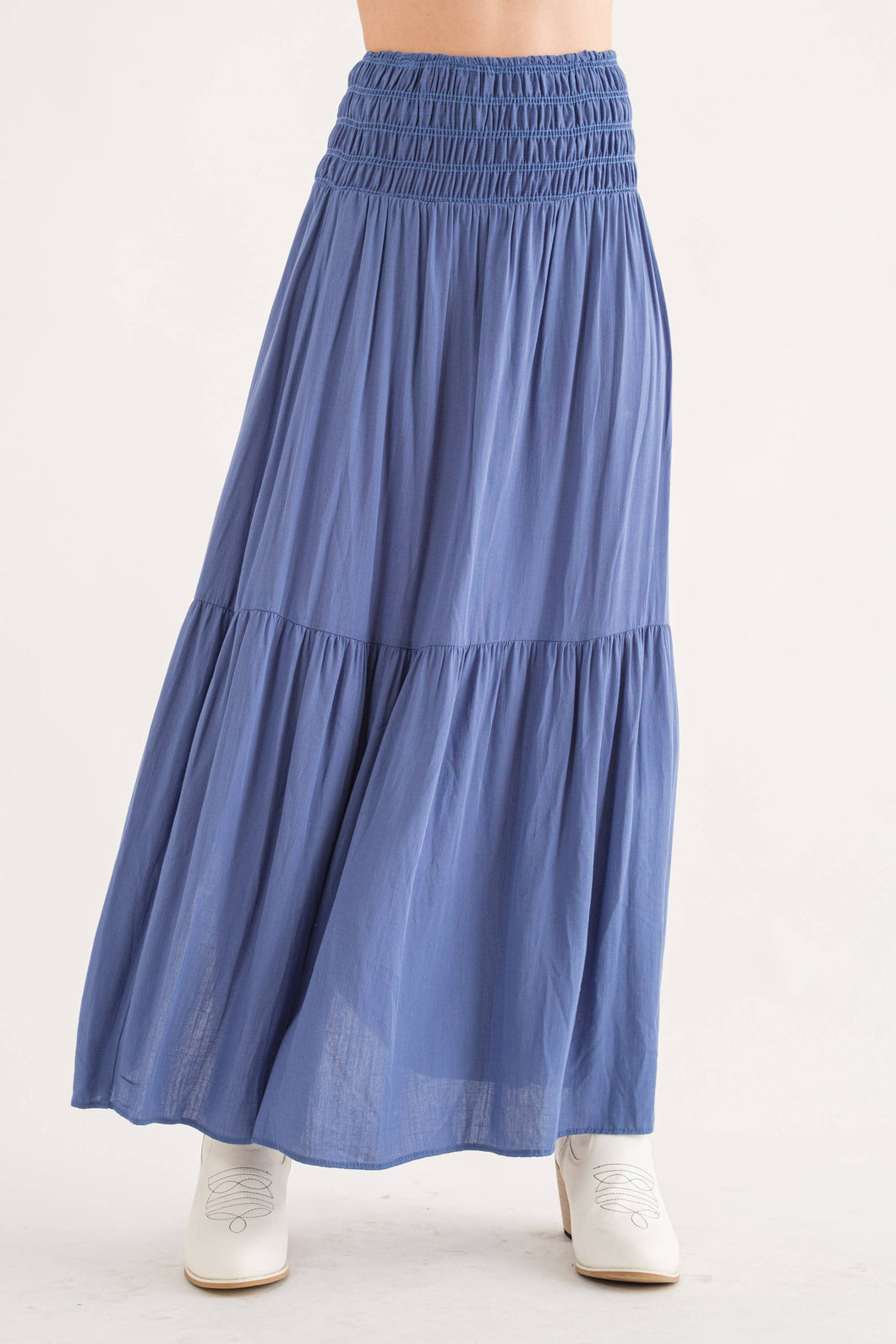 Smoking Waist Tiered Maxi Skirt