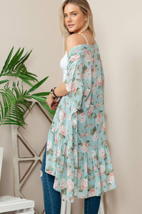 Minty Falls | Floral Ruffle Kimono