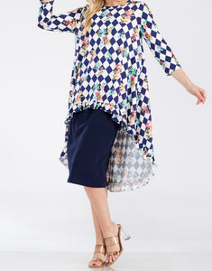 Plus Checkered Floral High Low Tunic