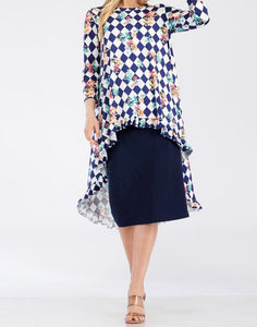 Checkered Floral High Low Tunic