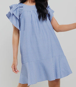 Stripe Ruffled Sleeve Mini Dress