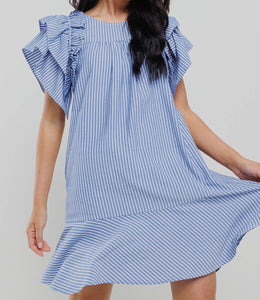 Stripe Ruffled Sleeve Mini Dress