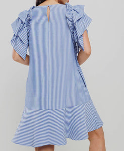 Stripe Ruffled Sleeve Mini Dress