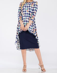 Plus Checkered Floral High Low Tunic