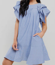 Load image into Gallery viewer, Stripe Ruffled Sleeve Mini Dress
