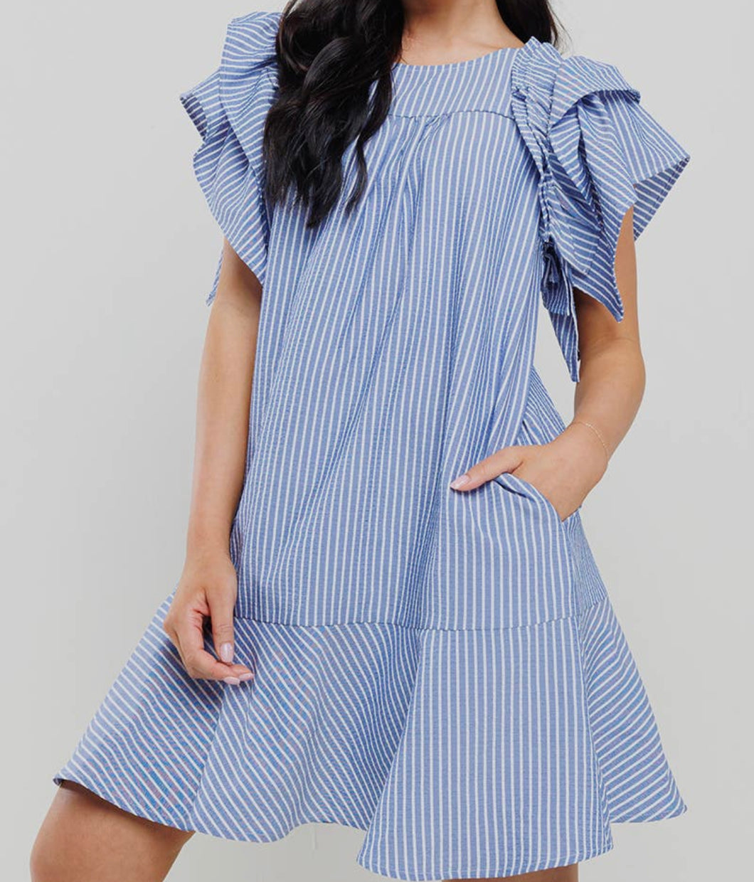 Stripe Ruffled Sleeve Mini Dress