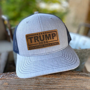 Trump 2024 No More BS Leather Patch Hat: Heather grey / navy