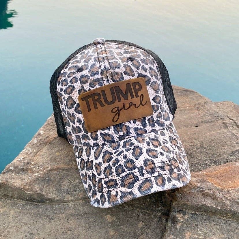 Trump Girl Leather Patch Hat: Black leopard