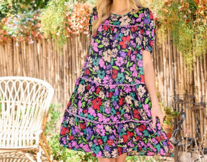 Floral Tiered Ric Rack Dress