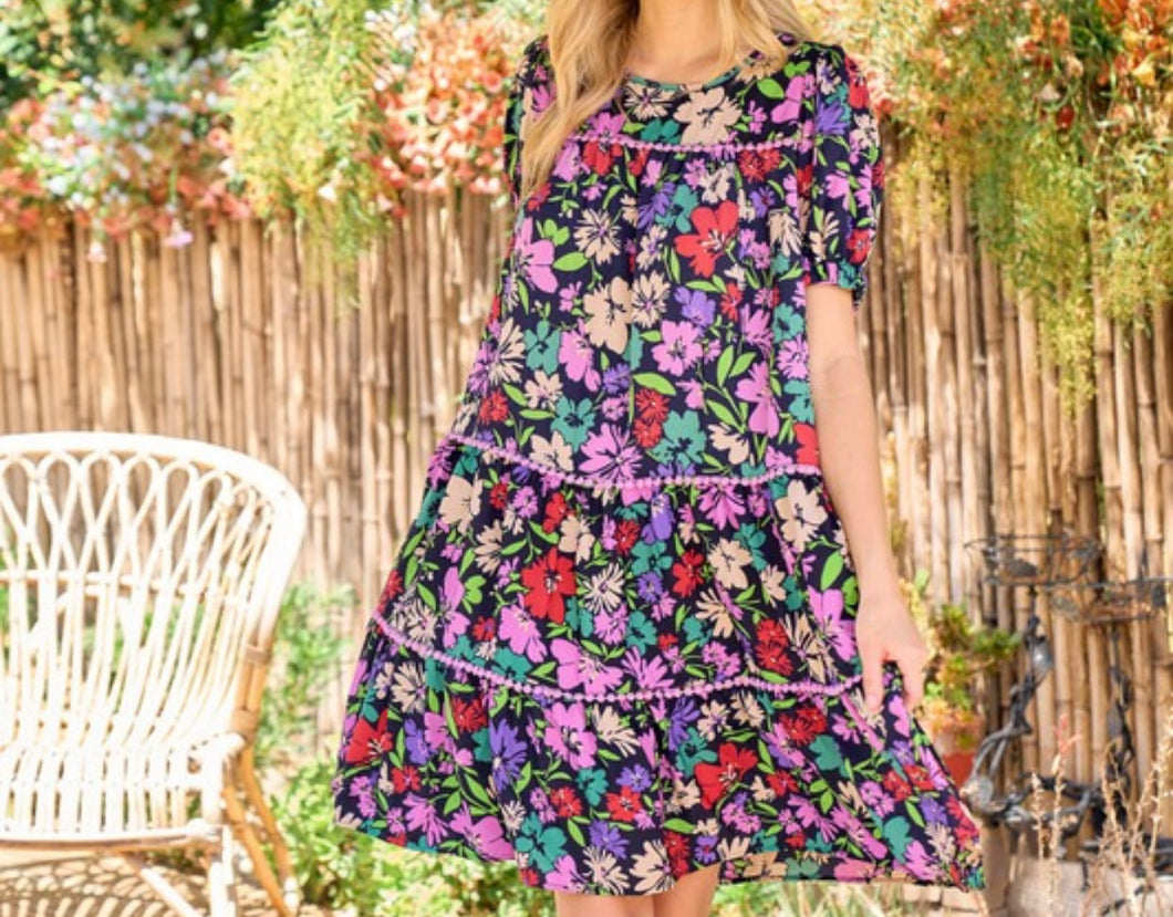 Floral Tiered Ric Rack Dress