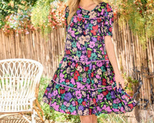 Load image into Gallery viewer, Floral Tiered Ric Rack Dress