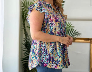 Plus Tiered Bodice With Ruffled Sleeves