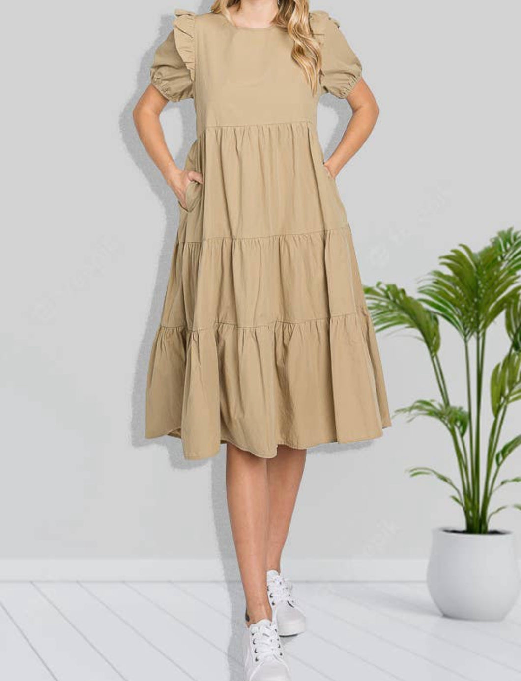 Puff Sleeve Midi Dress